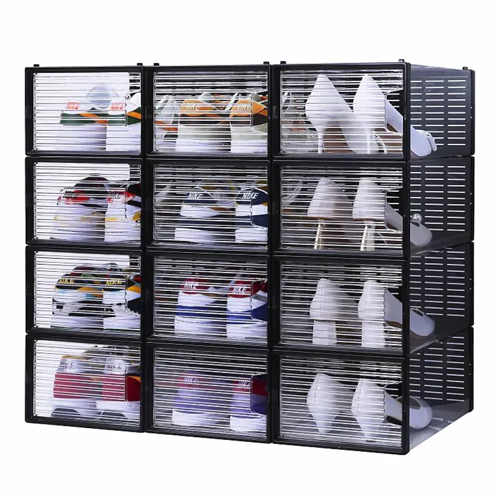 Rangement à chaussure - Boite à chaussures - Noires et transparentes crystal - Lot de 12