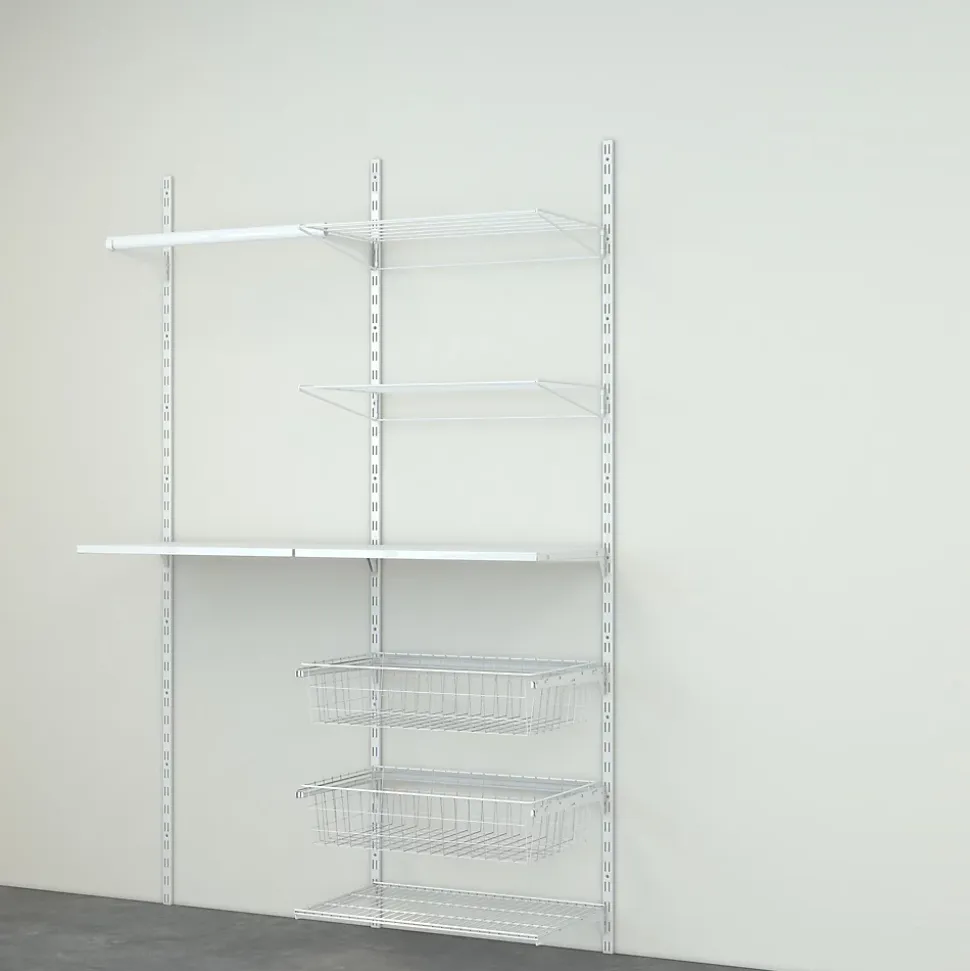 Rangement buanderie 2 colonnes avec penderie, 2 étendoirs et 2 paniers H. 200 x L. 132 x 40 cm