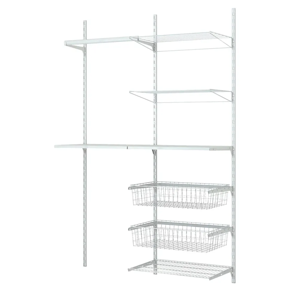 Rangement buanderie 2 colonnes avec penderie, 2 étendoirs et 2 paniers H. 200 x L. 132 x 40 cm