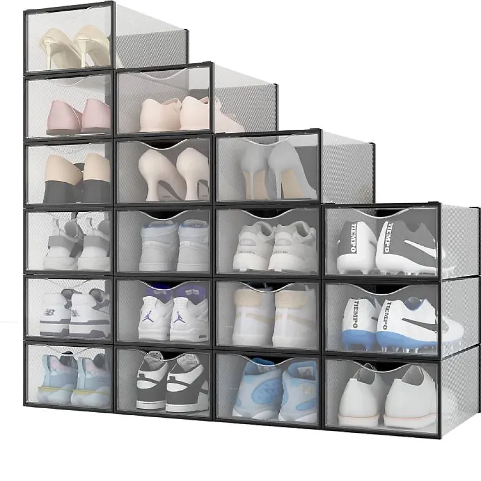 Rangement chaussures - Boites à chaussures - Noires et transparentes- Lot de 18