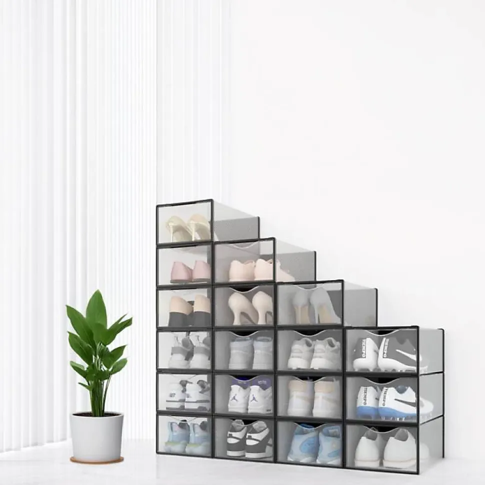 Rangement chaussures - Boites à chaussures - Noires et transparentes- Lot de 18