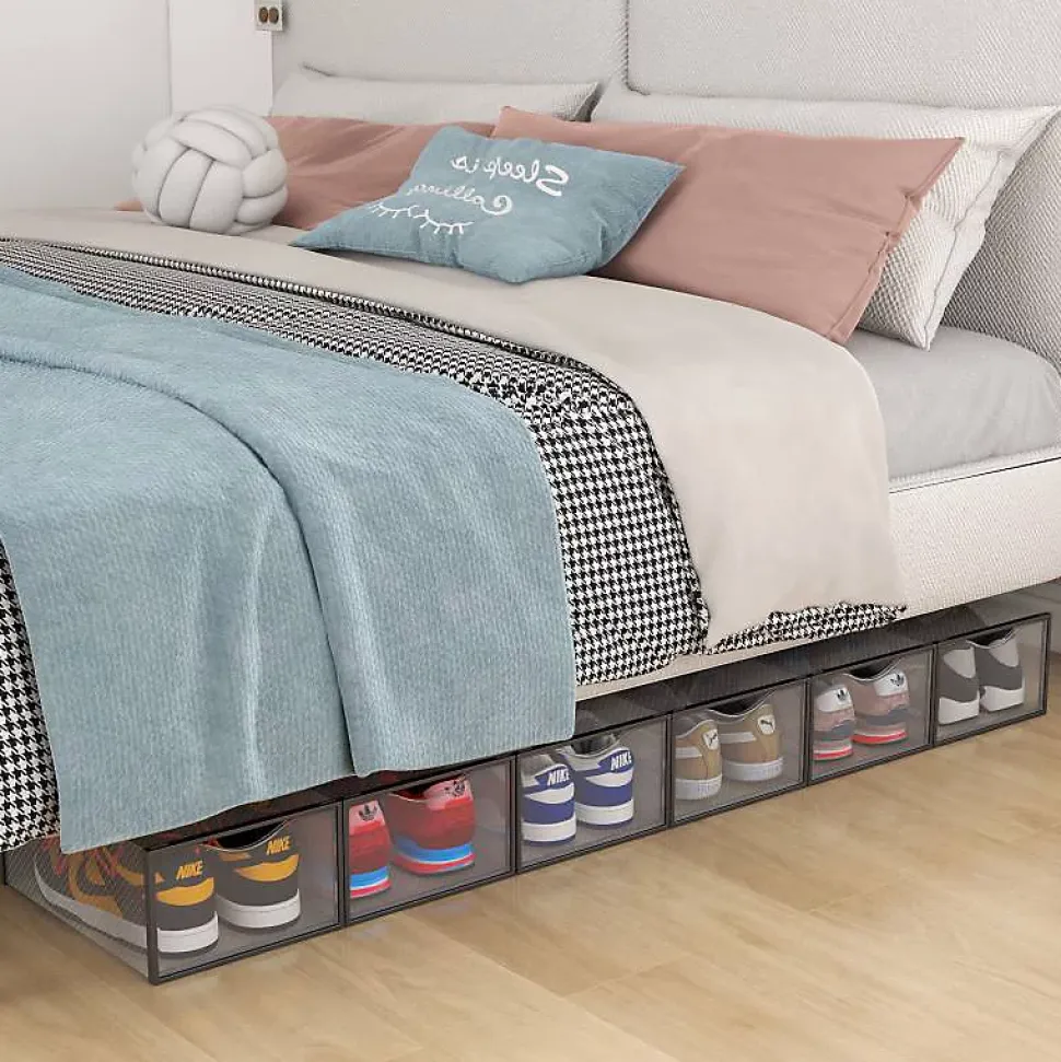 Rangement chaussures - Boites à chaussures - Noires et transparentes- Lot de 18