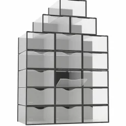 Rangement chaussures - Boites à chaussures - Noires et transparentes- Lot de 18