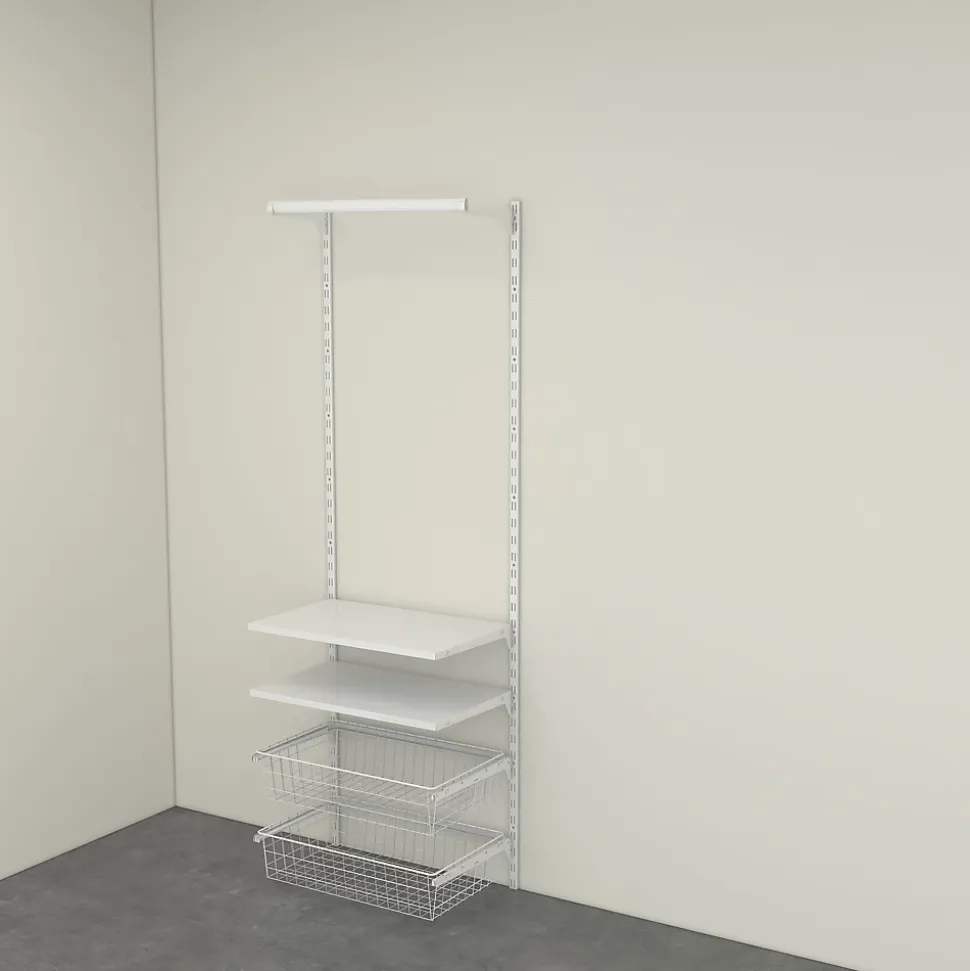 Rangement ouvert mural 1 colonne avec penderie et 2 paniers H. 200 x L. 132 x P. 40 cm