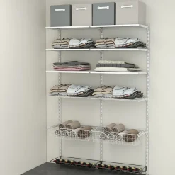 Rangement ouvert mural 2 colonnes avec 2 paniers, 2 tablettes filaires et 2 range bouteilles H. 200 x L. 132 x P. 40 cm