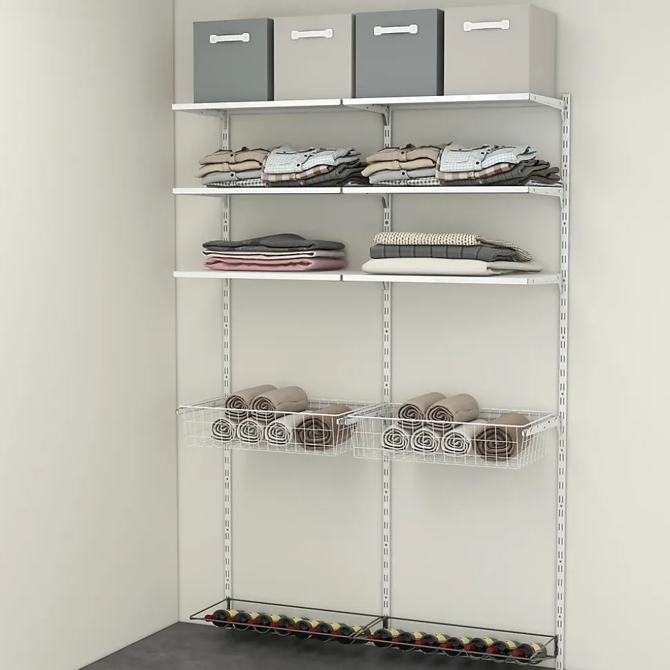 Rangement ouvert mural 2 colonnes avec 2 paniers et 2 range bouteilles H. 200 x L. 132 x P. 40 cm