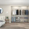 Rangement ouvert mural 4 colonnes avec penderie et 2 paniers H.200 x L.264 x P.40 cm