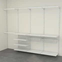 Rangement ouvert mural 4 colonnes avec penderie et 2 paniers H.200 x L.264 x P.40 cm
