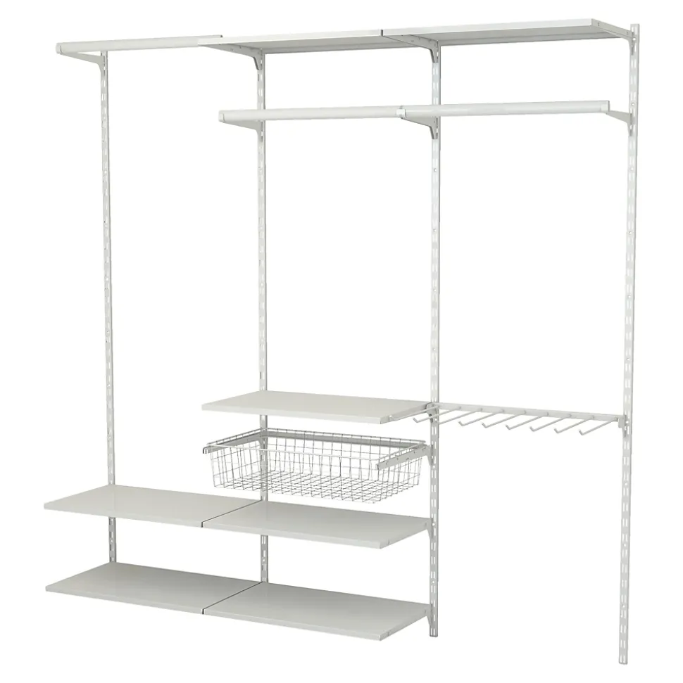 Rangement ouvert mural 3 colonnes avec penderie, porte-pantalon et 1 panier H.200 x L.198 x P.40 cm