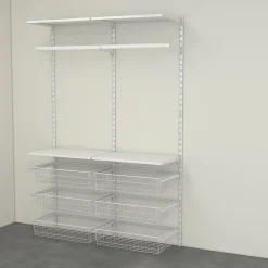 Rangement ouvert mural 2 colonnes avec penderie et 6 paniers H.200 x L.132 x P.40 cm