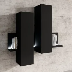 Rangement suspendu BERGAME Avec LED 152 cm coloris noir super mat