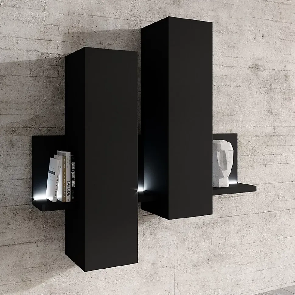 Rangement suspendu BERGAME Avec LED 152 cm coloris noir super mat