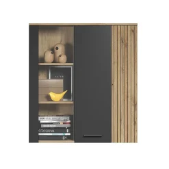 Rangement vitré suspendu, 2 portes dont une avec verre trempé L90 cm - Esteban