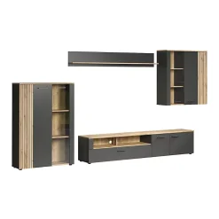 Rangement vitré suspendu, 2 portes dont une avec verre trempé L90 cm - Esteban