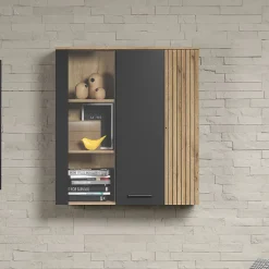 Rangement vitré suspendu, 2 portes dont une avec verre trempé L90 cm - Esteban