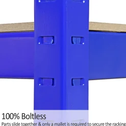 Rayonnage Bleu T-Rax de 120cm x 45cm x 180cm, en Acier et Sans Boulons