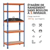 Rayonnage charges lourdes ou volumineuses - étagère garage - 5 tablettes réglables en hauteur - métal bleu orange MDF
