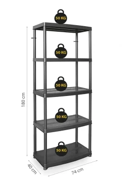 Rayonnage de rangement en plastique DRABEST, enfichable, renforcé, 250 kg, 1 pièce