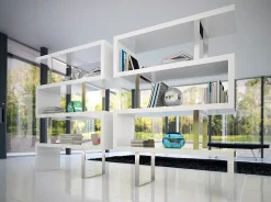 Rayonnage en Bois Blanc Brillant avec Connecteurs en Acier Inoxydable