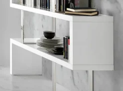 Rayonnage en Bois Blanc Brillant avec Connecteurs en Acier Inoxydable