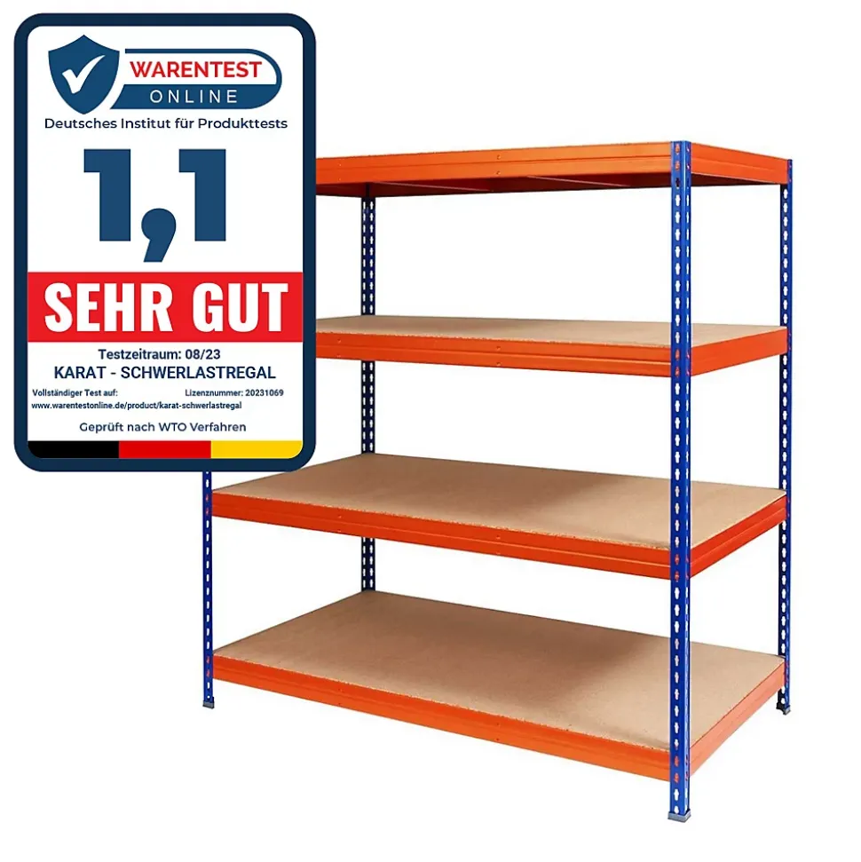 Rayonnage Étagère charge lourde Tôle d'acier 4 Étages Bleu-orange 200 x 150 x 60 cm, Capacité de charge jusqu'à 1500 kg