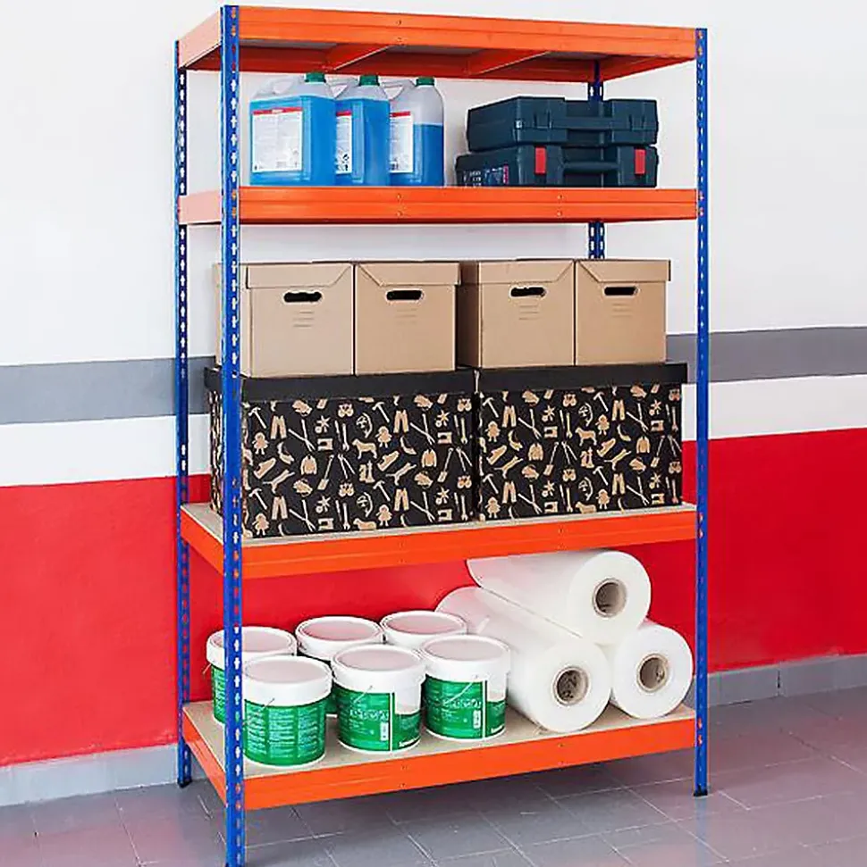 Rayonnage Étagère charge lourde Tôle d'acier 4 Étages Bleu-orange 200 x 150 x 60 cm, Capacité de charge jusqu'à 1500 kg