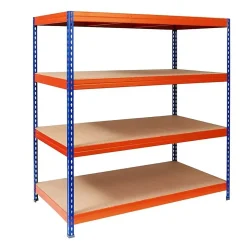 Rayonnage Étagère charge lourde Tôle d'acier 4 Étages Bleu-orange 200 x 150 x 60 cm, Capacité de charge jusqu'à 1500 kg