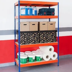 Rayonnage Étagère charge lourde Tôle d'acier 4 Étages Bleu-orange 200 x 150 x 80 cm, Capacité de charge jusqu'à 1500 kg