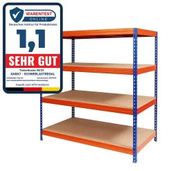 Rayonnage Étagère charge lourde Tôle d'acier 4 Étages Bleu-orange 200 x 150 x 80 cm, Capacité de charge jusqu'à 1500 kg