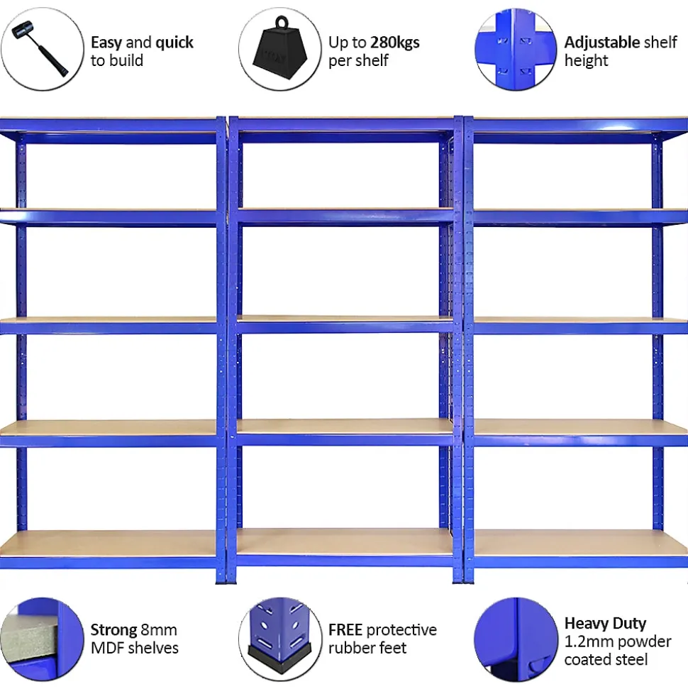 Rayonnage T-Rax en Acier Sans Boulons Bleu 90cm x 45cm x 180cm