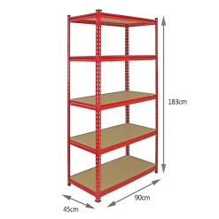 Rayonnage Z-Rax en Acier Sans Boulons Rouge 90cm x 45cm x 183cm