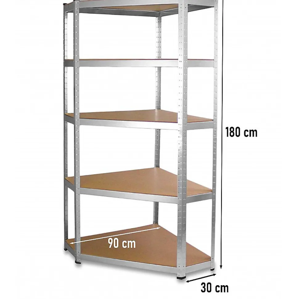 REGIO - Rayonnage d'angle industriel en métal - 90x30x180 - 5 étagères - Rayonnage de stockage