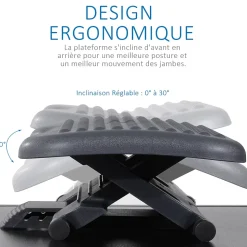 Repose-pieds bureau ergonomique hauteur et inclinaison réglables 46L x 35l cm gris noir