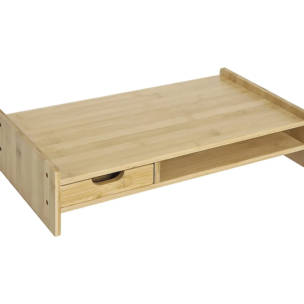 Réhausseur écran - support de moniteur - tiroir, niche - bois de bambou verni