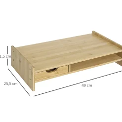 Réhausseur écran - support de moniteur - tiroir, niche - bois de bambou verni