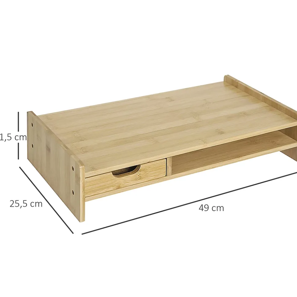 Réhausseur écran - support de moniteur - tiroir, niche - bois de bambou verni