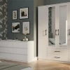 ROMA - Grande Armoire chambre bureau - Penderie multifonctions - 2 portes - 2 Miroirs - 2 tiroirs - Meuble de rangement - Etagères