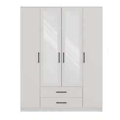 ROMA - Grande Armoire chambre bureau - Penderie multifonctions - 2 portes - 2 Miroirs - 2 tiroirs - Meuble de rangement - Etagères