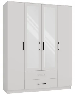 ROMA - Grande Armoire chambre bureau - Penderie multifonctions - 2 portes - 2 Miroirs - 2 tiroirs - Meuble de rangement - Etagères