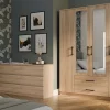 ROMA - Grande Armoire chambre bureau 205x160x52 cm - Penderie - 2 portes - 2 Miroirs - 2 tiroirs - Meuble de rangement