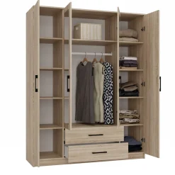 ROMA - Grande Armoire chambre bureau 205x160x52 cm - Penderie - 2 portes - 2 Miroirs - 2 tiroirs - Meuble de rangement
