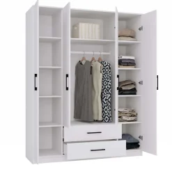 ROMA - Grande armoire de chambre 4 portes - 160x52x205 cm - 2 tiroirs - Armoire avec penderie