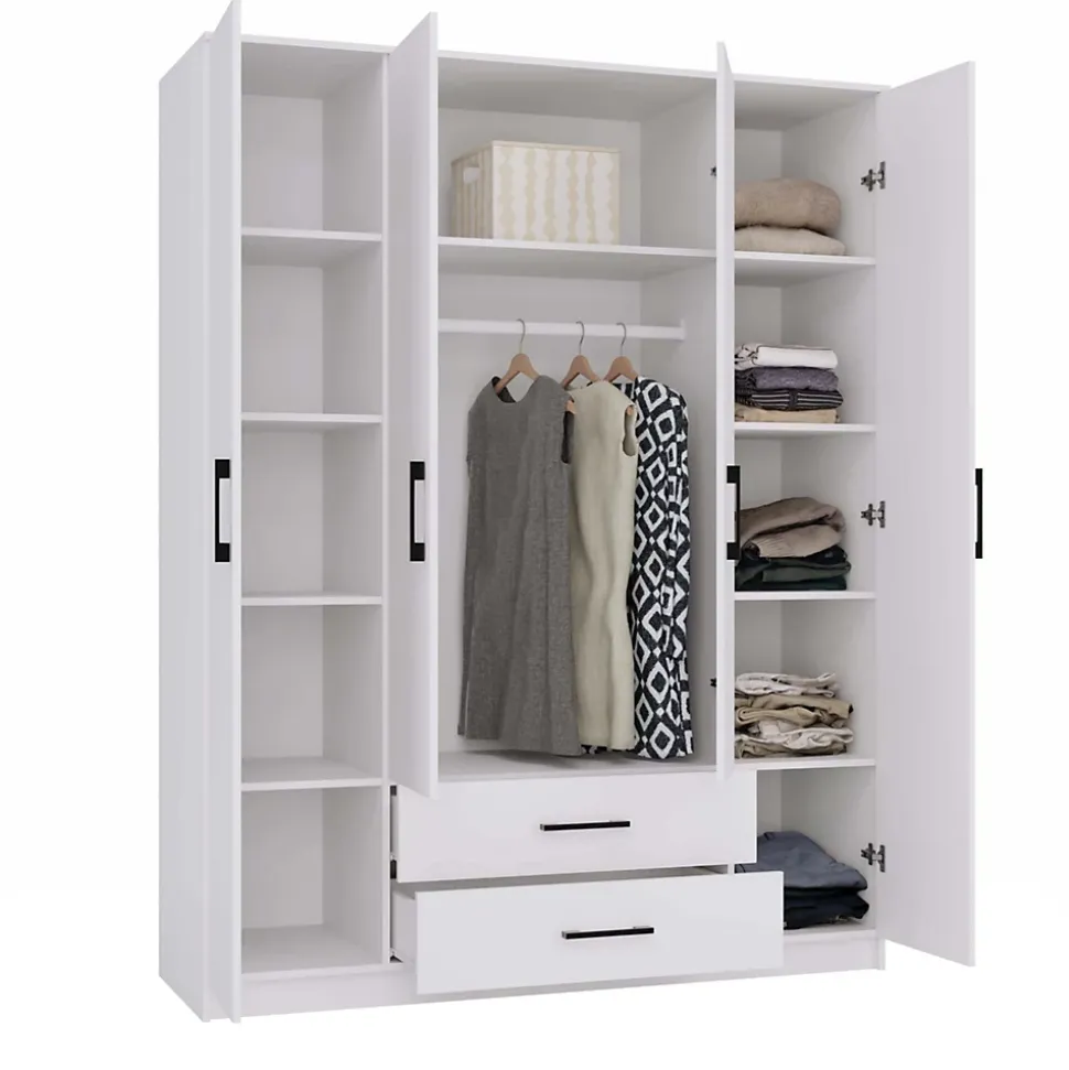 ROMA - Grande armoire de chambre 4 portes - 160x52x205 cm - 2 tiroirs - Armoire avec penderie