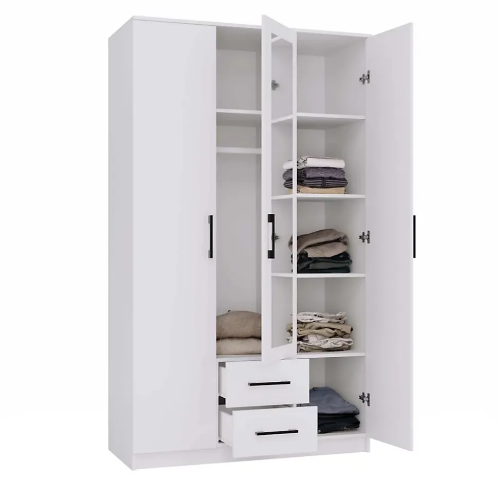 ROMA - Petite Armoire chambre bureau - Penderie multifonctions - 2 portes - Miroir - 2 tiroirs - Meuble de rangement - Dressing