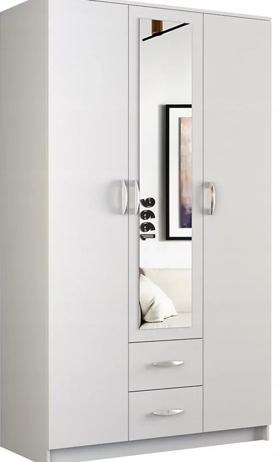 ROMA - Petite Armoire chambre bureau - Penderie multifonctions - 2 portes - Miroir - 2 tiroirs - Meuble de rangement - Dressing