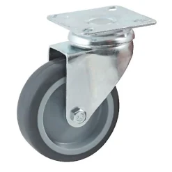 Roulette diamètre 75mm hauteur 100mm caoutchouc gris platine pivotant + frein - AVL - 557875H