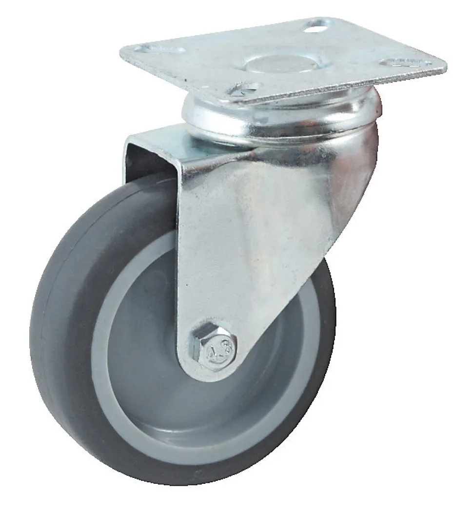 Roulette diamètre 75mm hauteur 100mm caoutchouc gris platine pivotant + frein - AVL - 557875H