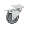 Roulette diamètre 100mm hauteur 135mm caoutchouc gris platine pivotant + frein - AVL - 5579100H