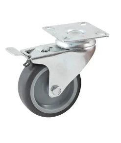 Roulette diamètre 100mm hauteur 135mm caoutchouc gris platine pivotant + frein - AVL - 5579100H