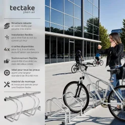 Râtelier en acier avec fixation murale ou sol pour 5 vélos 130 x 285 x 26 cm TECTAKE